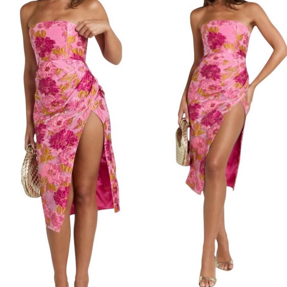 Lulus Brailey Pink Jacquard Strapless Midi Dress - Size XL - NWT